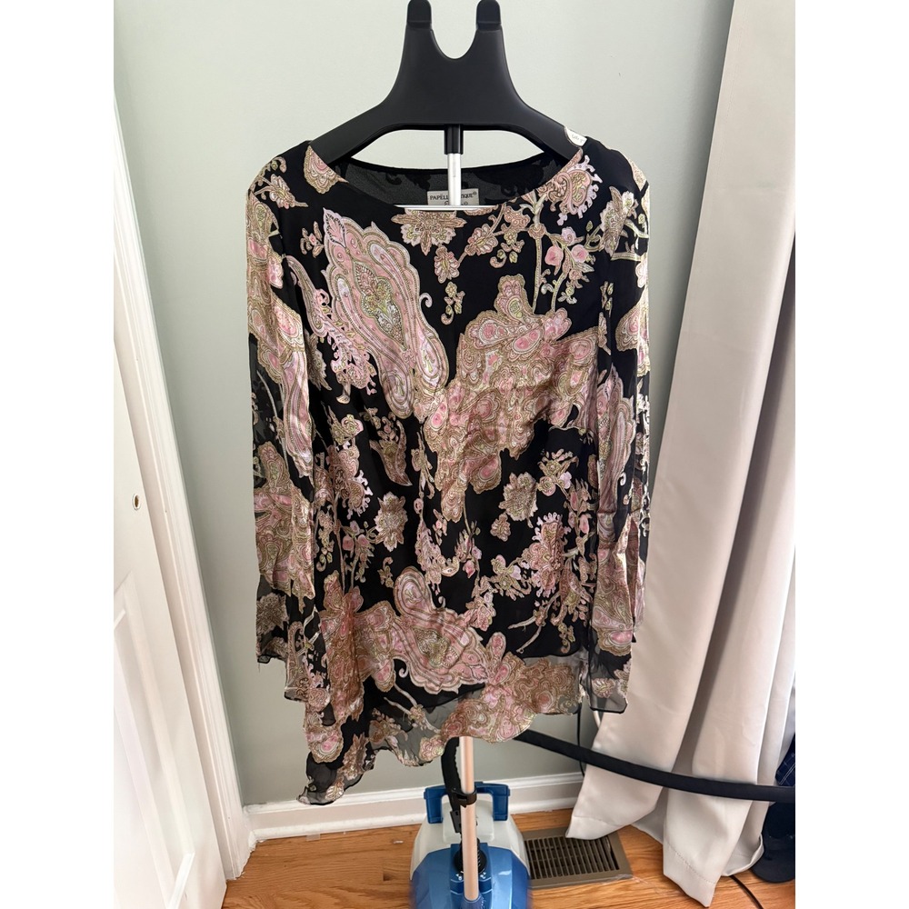 Papell Boutique Evening 2X Silk Blend Paisley Hanky Hem Sheer Boho Y2k Blouse